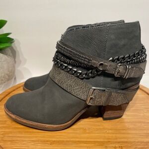 Dolce Vita Gray Western Ankle Boot Women 6.5 Chain Buckle Block Heel Moto Bootie